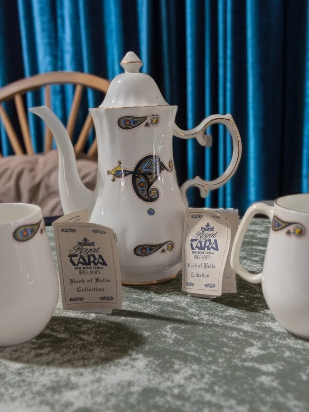 Royal Tara fine bone china coffee set in the highly collectible Book of Kells